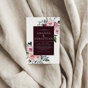 Invitation Aquarelle Hiver Rose Floral Frame Party