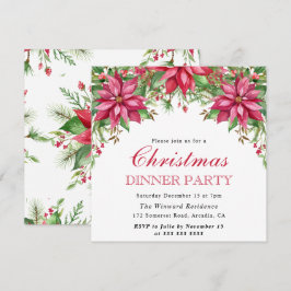 Invitation Aquarelle hiver Rouge Poinsettie Noël
