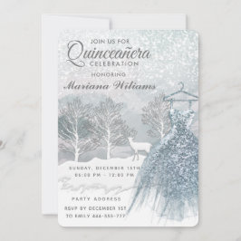 Invitation Aquarelle hiver scène bleu robe Quinceañera
