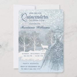 Invitation Aquarelle hiver scène bleu robe Quinceañera Inv