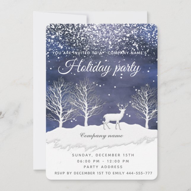 Invitation Aquarelle hiver scène fête de fête compagnie (Devant)