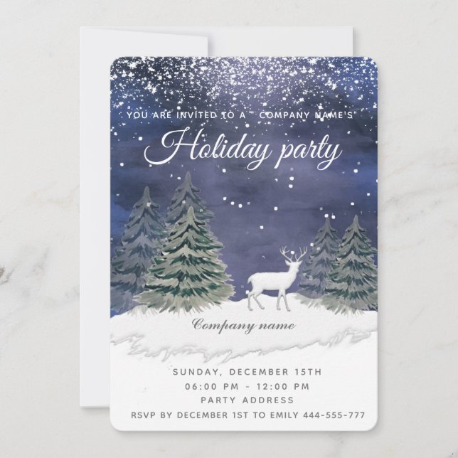 Invitation Aquarelle hiver scène fête de fête compagnie (Devant)