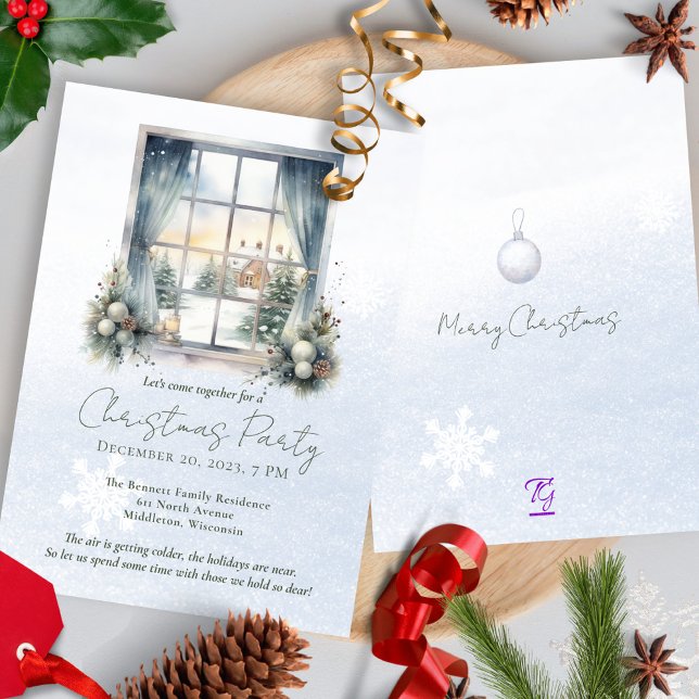 Invitation Aquarelle Hiver Scène Forêt Pin Arbre de Noël (Créateur téléchargé)