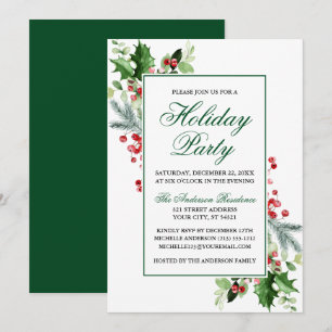 Invitation Aquarelle hiver verdure Holly Fête de vacances