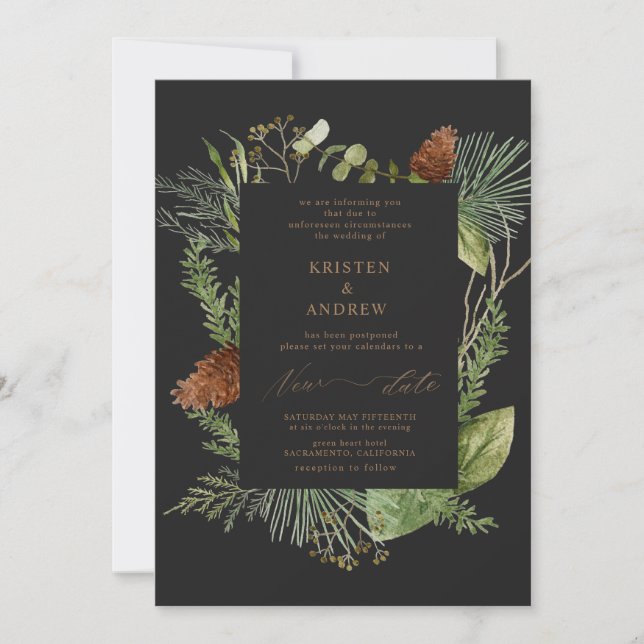 Invitation aquarelle hiver verdure reportée Mariage (Devant)