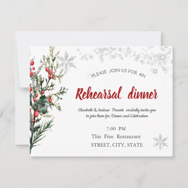 Invitation Aquarelle Holly Berry Dîner de répétition (Devant)