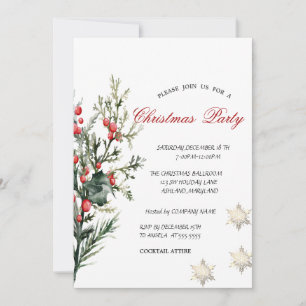 Invitation Aquarelle Holly Berry Greenery Company Noël