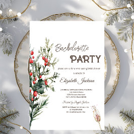 Invitation Aquarelle Holly Berry Vert Bachelorette