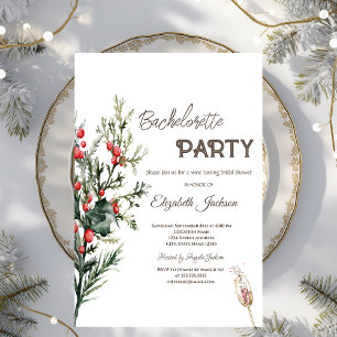 Invitation Aquarelle Holly Berry Vert Bachelorette