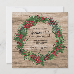Invitation Aquarelle Holly courre grange bois fête de Noël