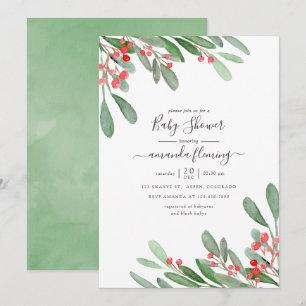 Invitation Aquarelle Holly Jolly Baby shower de Noël