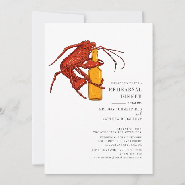Invitation Aquarelle Homard Fruits de mer Dîner de répétition (Devant)
