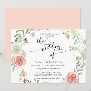 Invitation Aquarelle horizontale de sertissage de Rose à fond
