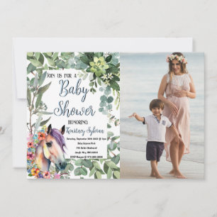 Invitation Aquarelle Horse Floral Baby shower photo personnal