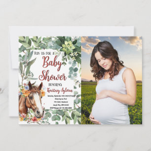 Invitation Aquarelle Horse Floral Baby shower photo personnal
