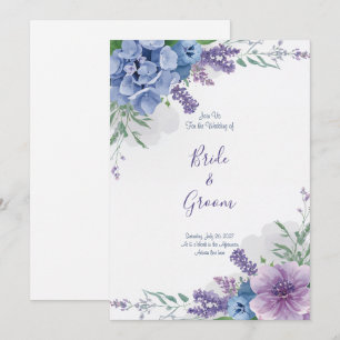 Invitation Aquarelle Hydrangea Bleu Fleur Lavande Violette Fl
