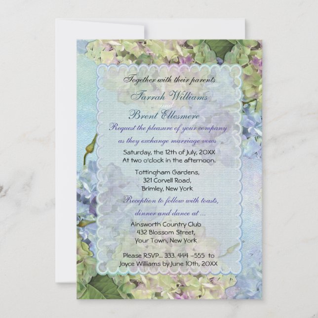 Invitation Aquarelle Hydrangea Floral Mariage (Devant)