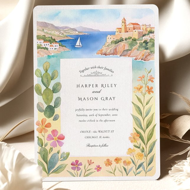 Invitation Aquarelle Ibiza Castle Mariage (Créateur téléchargé)