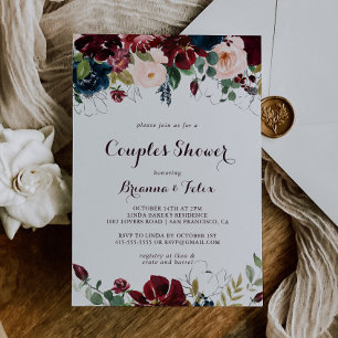 Invitation Aquarelle Illustré Automne Floral Couples Douche