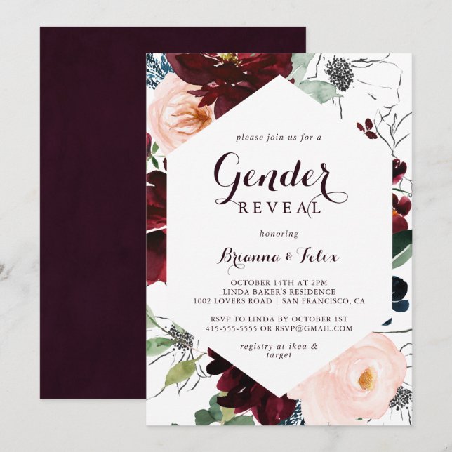 Invitation Aquarelle Illustré Automne Sexe Reveal Party (Devant / Derrière)