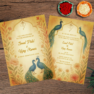 Invitation Aquarelle indienne hindoue Mariage de paon