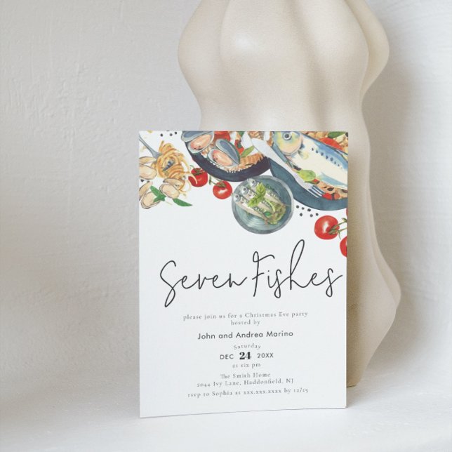 Invitation Aquarelle Italien Sept Poissons fête de Noël (Créateur téléchargé)
