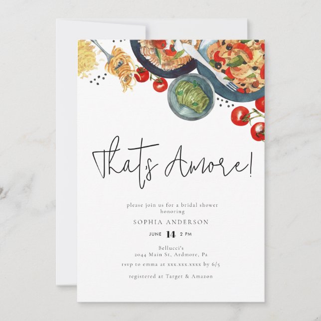 Invitation Aquarelle italienne C'est Amore ! Fête des mariées (Devant)