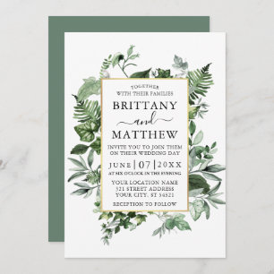 Invitation Aquarelle Ivy Ferns Sage Green Gold Mariage