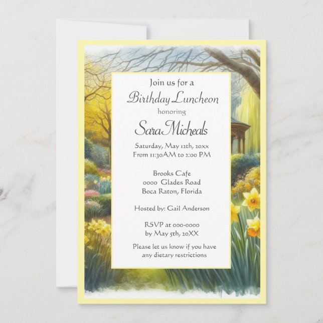 Invitation Aquarelle Jardin Daffodique Anniversaire (Devant)