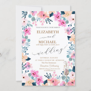 Invitation Aquarelle Jardin Fleurs roses