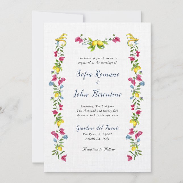 Invitation Aquarelle jardin méditerranéen fleuri (Devant)