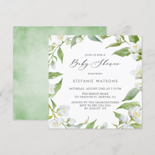 Invitation Aquarelle Jasmine et Baby shower floral verdoyant