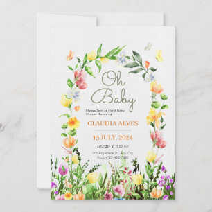Invitation aquarelle jaune botanique babyshower fleurie