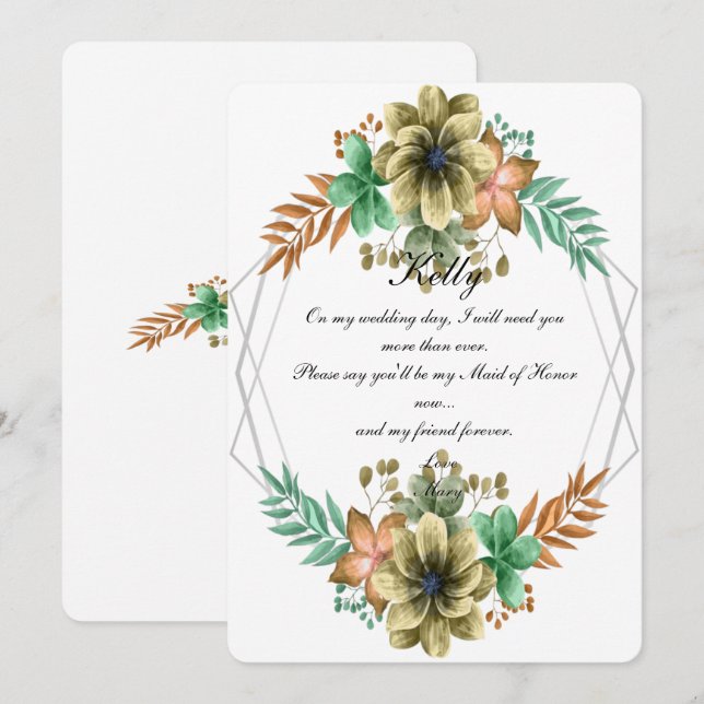 Invitation Aquarelle Jaune Et Orange Florale Maid Of Honor (Devant / Derrière)