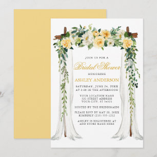 Invitation Aquarelle Jaune Fête des mariées à canopée Florale