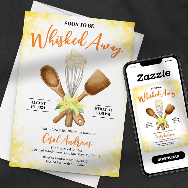 Invitation Aquarelle Jaune Fête des mariées Whisking Away (Créateur téléchargé)
