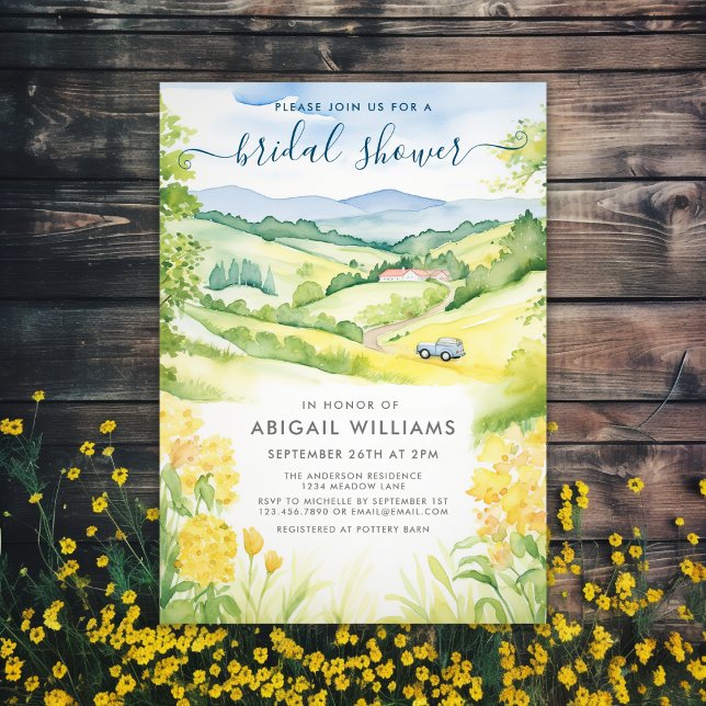 Invitation Aquarelle Jaune Floral Campagne Fête des mariées (Créateur téléchargé)