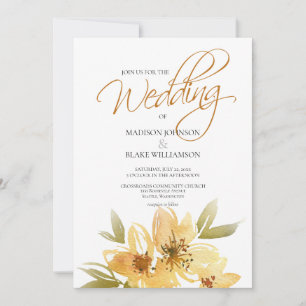 Invitation Aquarelle Jaune Mariage de typographie Florale