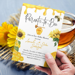 Invitation Aquarelle Jaune Miel Sunflower Bee Baby shower