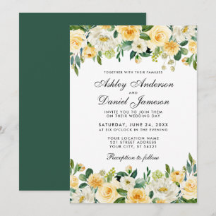 Invitation Aquarelle Jaune Or Vert Mariage Élégant