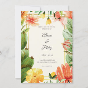 Invitation Aquarelle jaune orange Mariage floral
