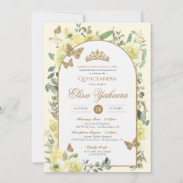 Invitation Aquarelle jaune Papillon doré Quinceanera