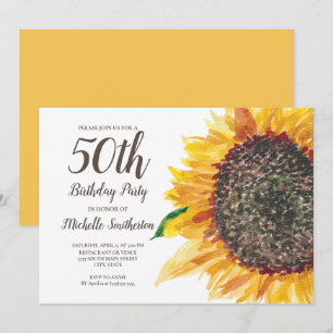 Invitation Aquarelle jaune tournesol 50e anniversaire femmes