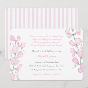 Invitation Aquarelle Jolie rose Baby shower Floral Pour Fille