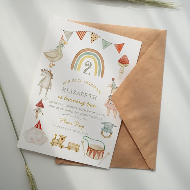 Invitation Aquarelle Jouets bébé Joyaux Whimsical Anniversair (Créateur téléchargé)