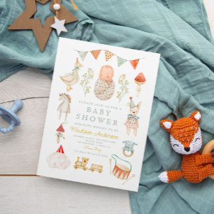 Invitation Aquarelle Jouets bébé Vêtements Baby shower Esenti