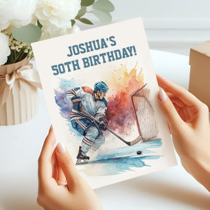 Invitation Aquarelle Joueur de hockey Sports Fan Anniversaire