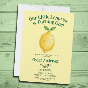 Invitation Aquarelle Joyeux Citron Jaune Un An Anniversaire