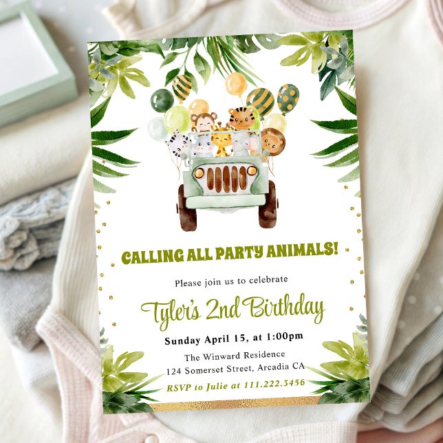Invitation Aquarelle Jungle Animaux Anniversaire de enfant (Créateur téléchargé)