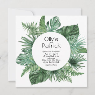 Invitation aquarelle jungle feuilles vertes tropic